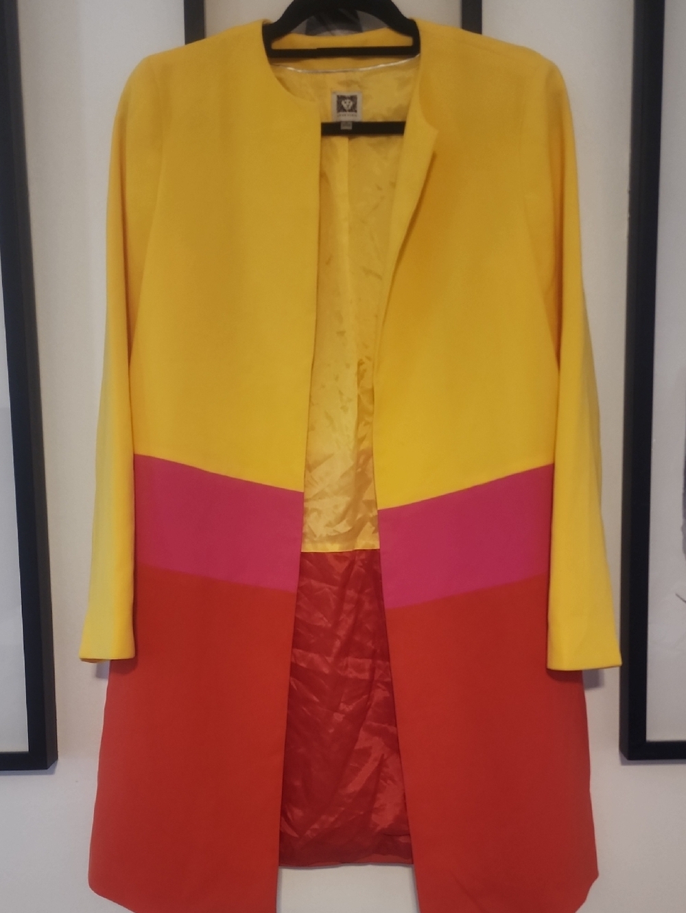 Anne Klein Yellow Pink Orange Colorblock Long Duster Jacket